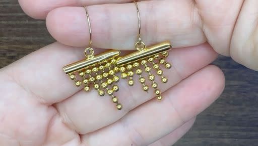 14K Yellow Gold 28mm Ball Chain Dangle Stud Earrings 1.0g | eBay